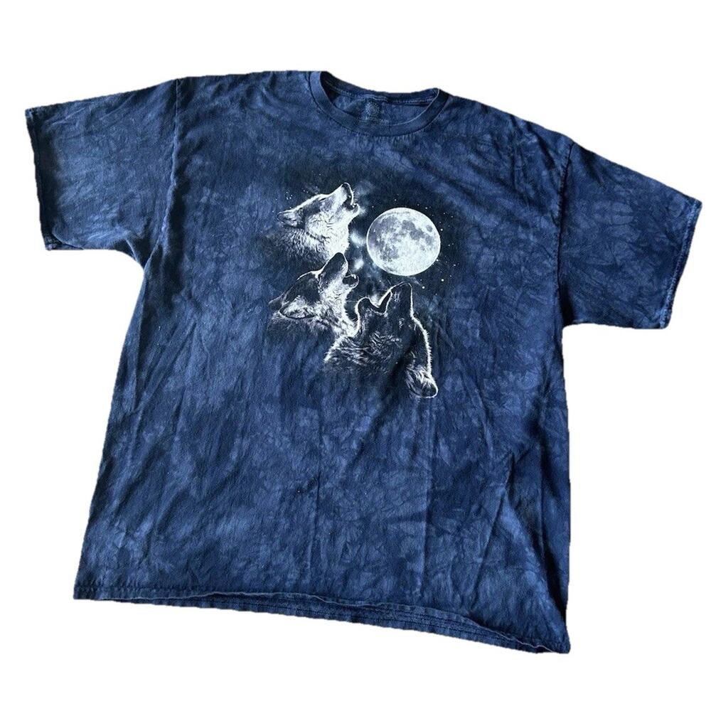 Vintage Wolf Graphic T Shirt Mens 3XL Blue Moon Nature Animal Y2K Streetwear